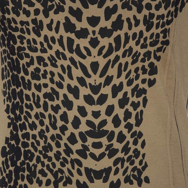 Pre Owned Roberto Cavalli Dark Beige Printed Cotton V-Neck T-Shirt M 