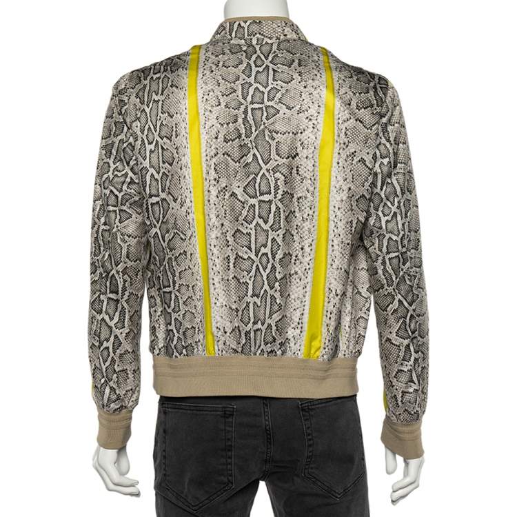 Pre Owned Roberto Cavalli Beige Snake Print Synthetic Rib Knit Trimmed Bomber Jacket S