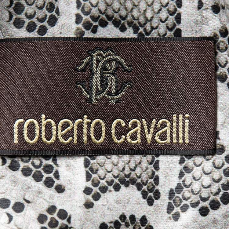 Pre Owned Roberto Cavalli Beige Snake Print Synthetic Rib Knit Trimmed Bomber Jacket S