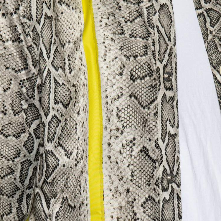 Pre Owned Roberto Cavalli Beige Snake Print Synthetic Rib Knit Trimmed Bomber Jacket S