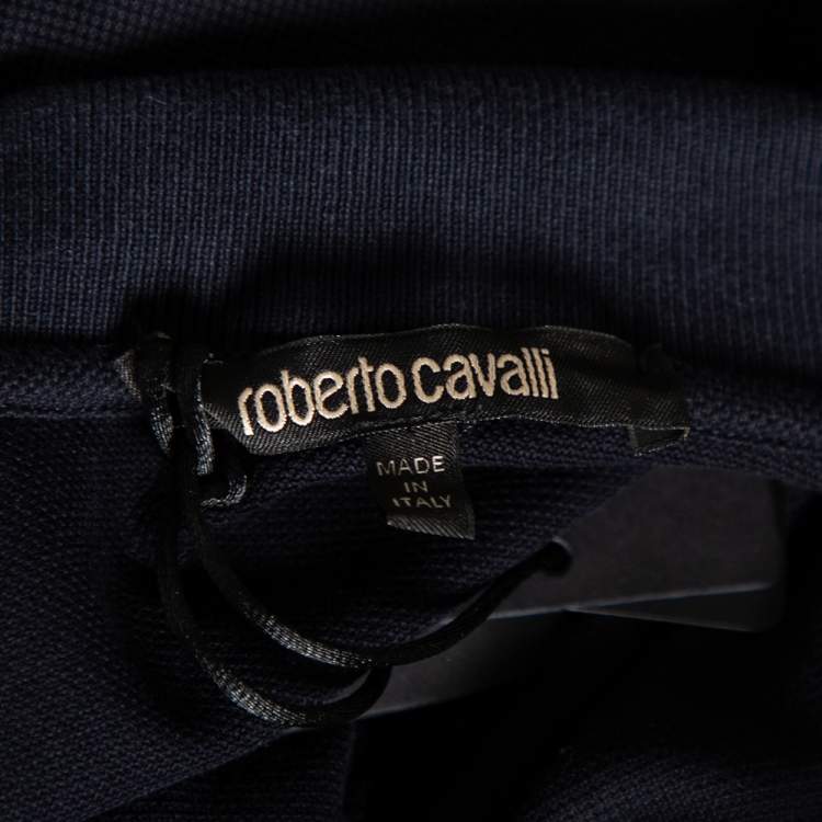 مملوكة مسبقًا Roberto Cavalli Navy Blue Cotton Pique Logo Crest Embroidered Polo T-Shirt M