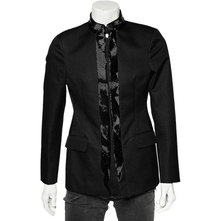 Pre Owned Roberto Cavalli Black Wool Embellished Trimmed Buttoned Jacket M