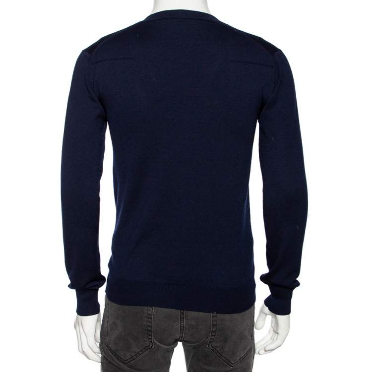 Pre Owned Roberto Cavalli Navy Blue Knit Pocketed Button Front Cardigan M