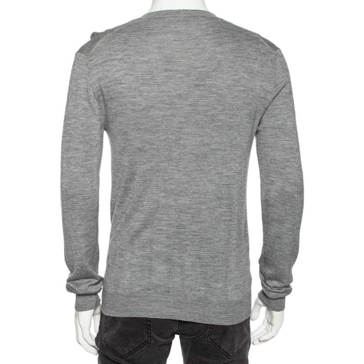 Pre Owned Roberto Cavalli Grey Knit Pocketed Button Front Cardigan M