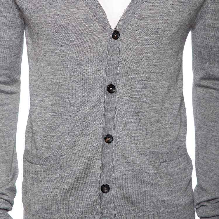 Pre Owned Roberto Cavalli Grey Knit Pocketed Button Front Cardigan M