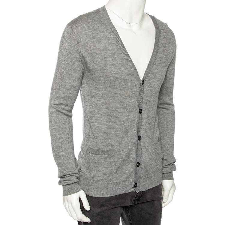 Pre Owned Roberto Cavalli Grey Knit Pocketed Button Front Cardigan M