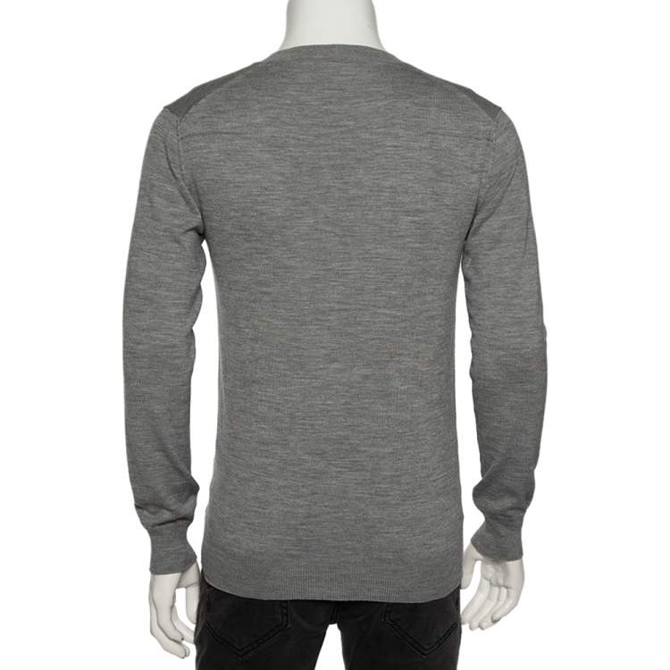 Pre Owned Roberto Cavalli Grey Knit Pocketed Button Front Cardigan M