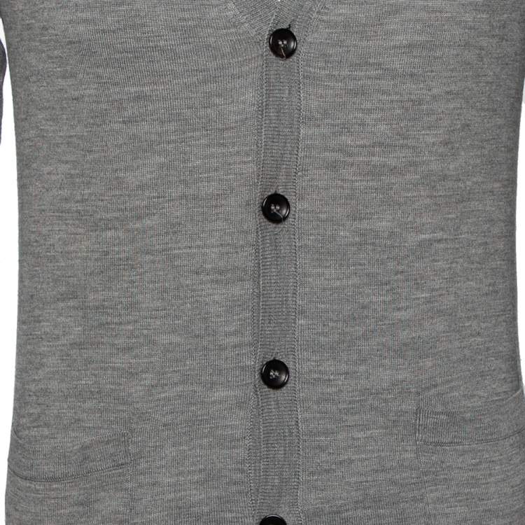Pre Owned Roberto Cavalli Grey Knit Pocketed Button Front Cardigan M