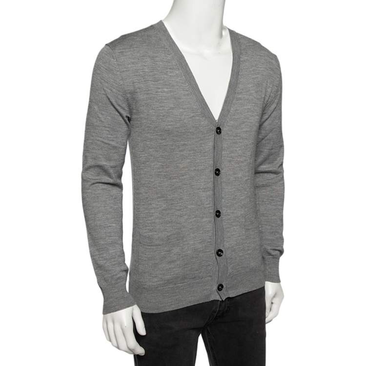 Pre Owned Roberto Cavalli Grey Knit Pocketed Button Front Cardigan M
