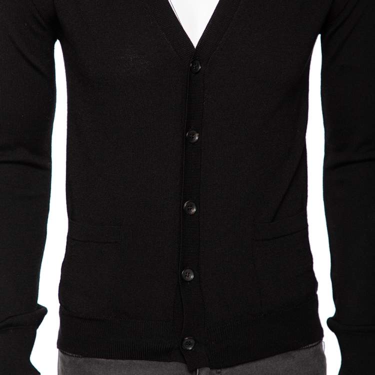 Pre Owned Roberto Cavalli Black Knit Pocketed Button Front Cardigan M