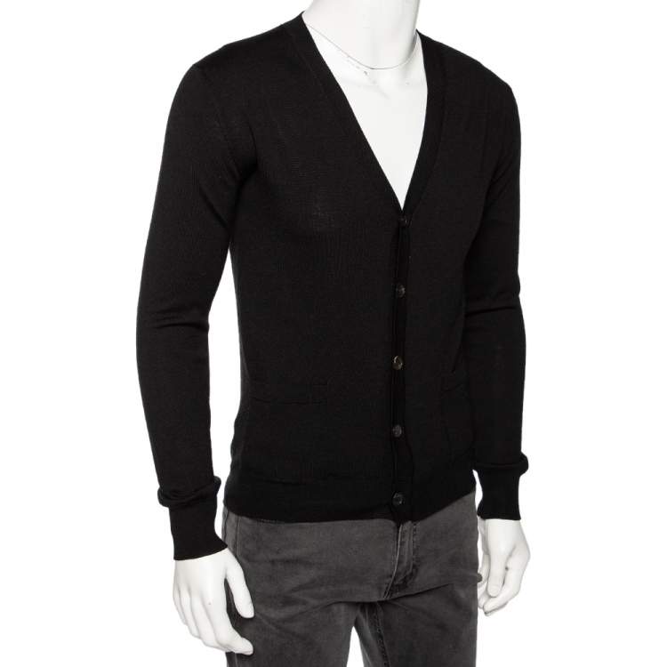 Pre Owned Roberto Cavalli Black Knit Pocketed Button Front Cardigan M