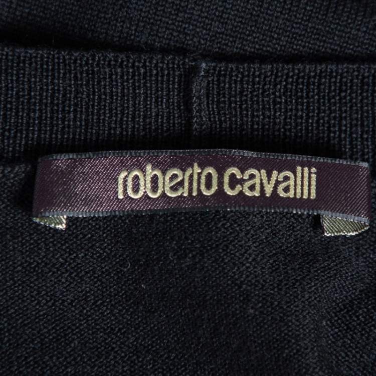 Pre Owned Roberto Cavalli Black Knit Pocketed Button Front Cardigan M