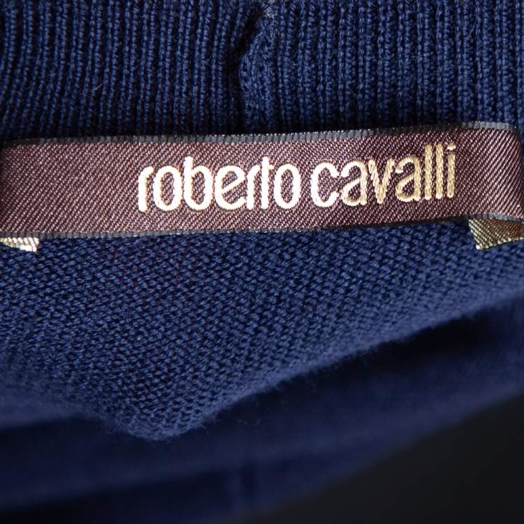 مملوكة مسبقًا Roberto Cavalli Navy Blue Knit Pocketed Button Front Cardigan M
