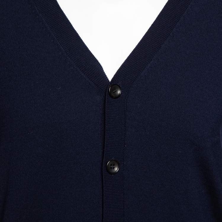 مملوكة مسبقًا Roberto Cavalli Navy Blue Knit Pocketed Button Front Cardigan M