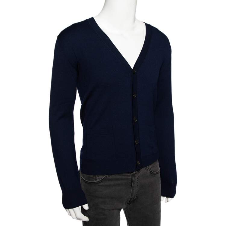 مملوكة مسبقًا Roberto Cavalli Navy Blue Knit Pocketed Button Front Cardigan M