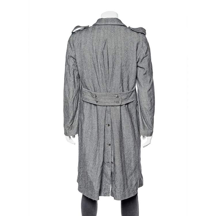 Pre Owned Roberto Cavalli Grey Wool Herringbone Double Breasted Coat XL