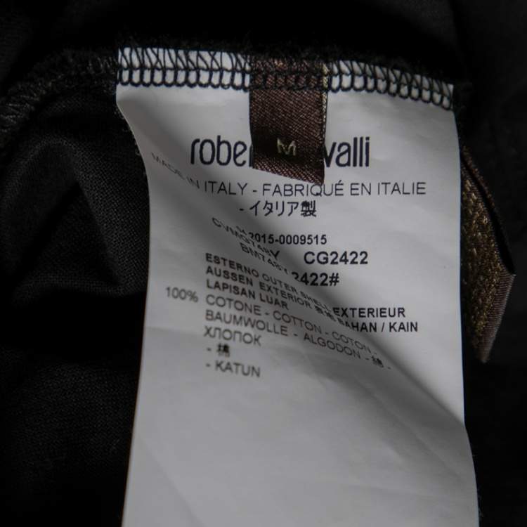 Pre Owned Roberto Cavalli Black Printed Cotton Short Sleeve Oversized T-Shirt M