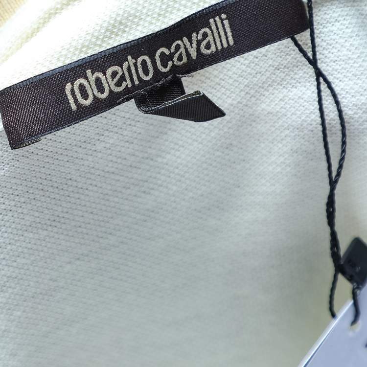 Pre Owned Roberto Cavalli Yellow Snakeskin Printed Cotton Pique Polo T-Shirt XL
