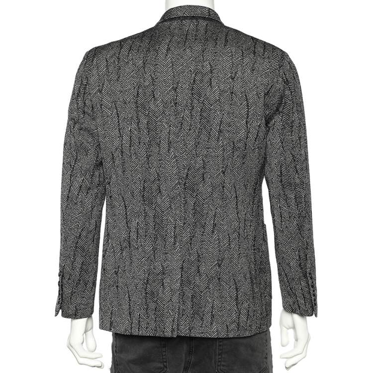 Pre Owned Roberto Cavalli Monochrome Patterned Wool Button Front Jacket M