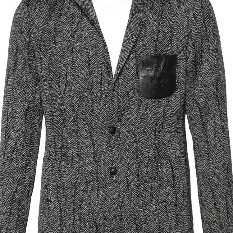 Pre Owned Roberto Cavalli Monochrome Patterned Wool Button Front Jacket M