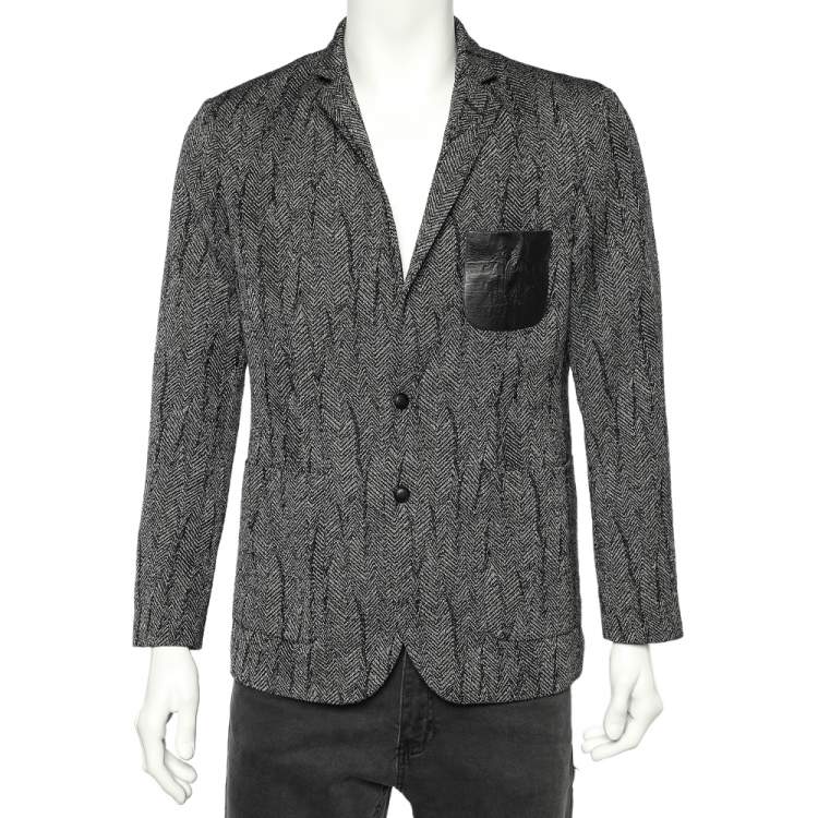 Pre Owned Roberto Cavalli Monochrome Patterned Wool Button Front Jacket M