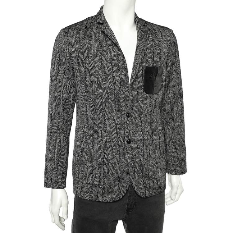 Pre Owned Roberto Cavalli Monochrome Patterned Wool Button Front Jacket M