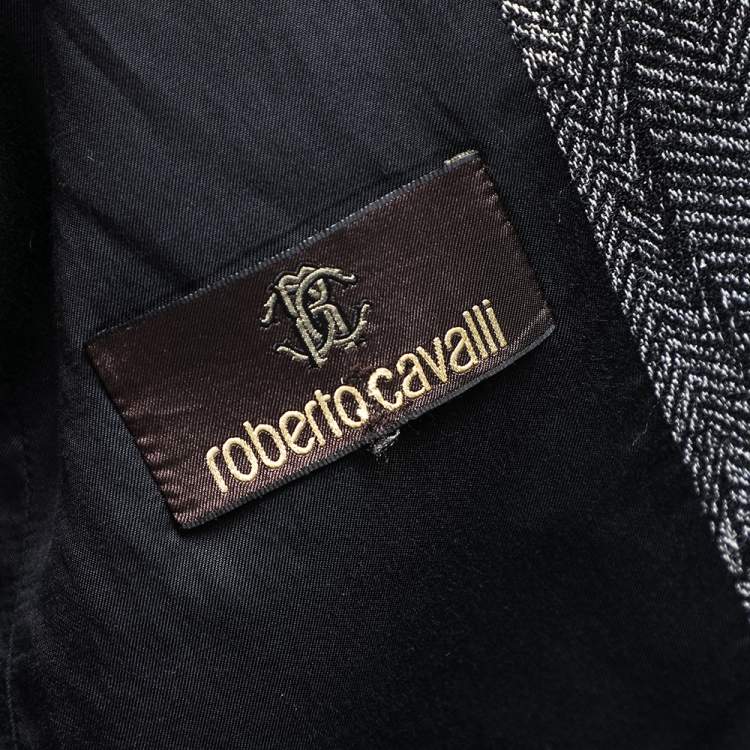 Pre Owned Roberto Cavalli Monochrome Patterned Wool Button Front Jacket M
