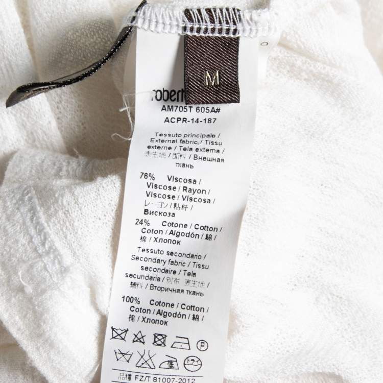 Pre Owned Roberto Cavalli White Textured Knit Crew Neck Short Sleeve T-Shirt M