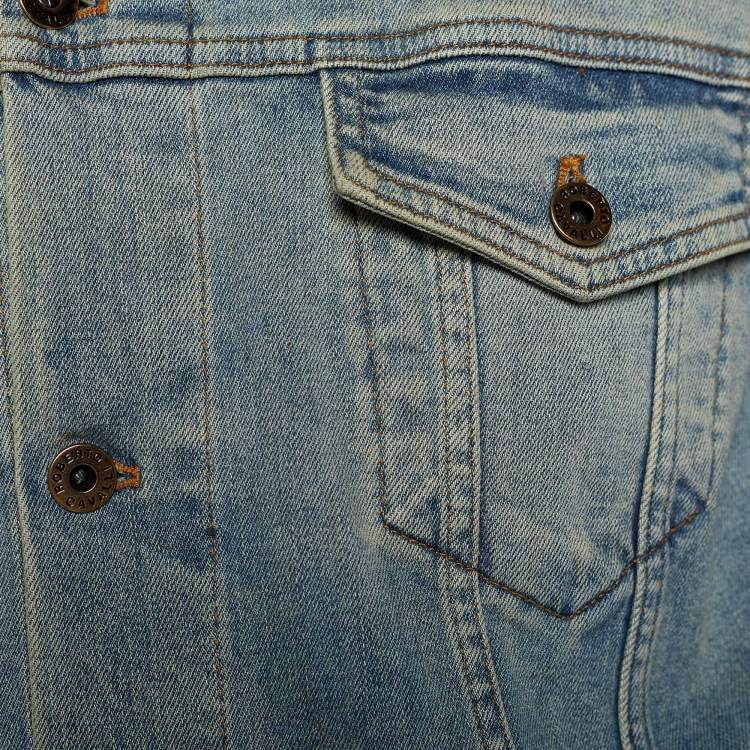 Pre Owned Roberto Cavalli Indigo Light Wash Denim Trucker Jacket XXL