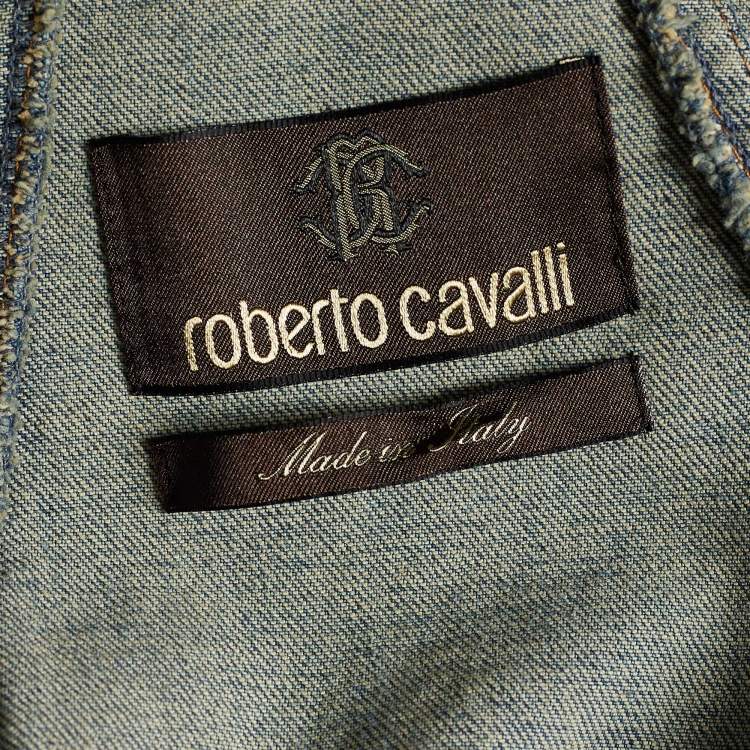 Pre Owned Roberto Cavalli Indigo Light Wash Denim Trucker Jacket XXL