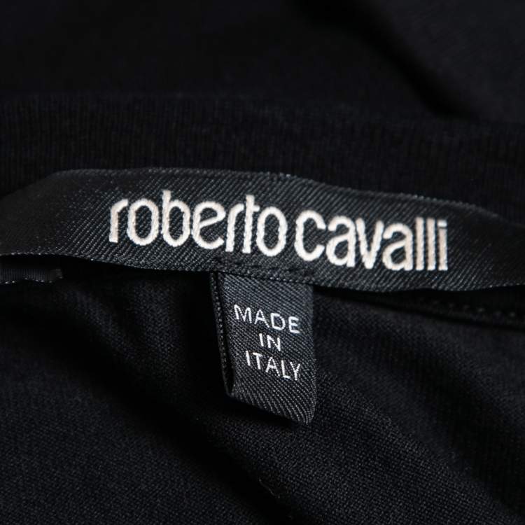 Pre Owned Roberto Cavalli Black Eagle Printed Cotton Short Sleeve T-Shirt L