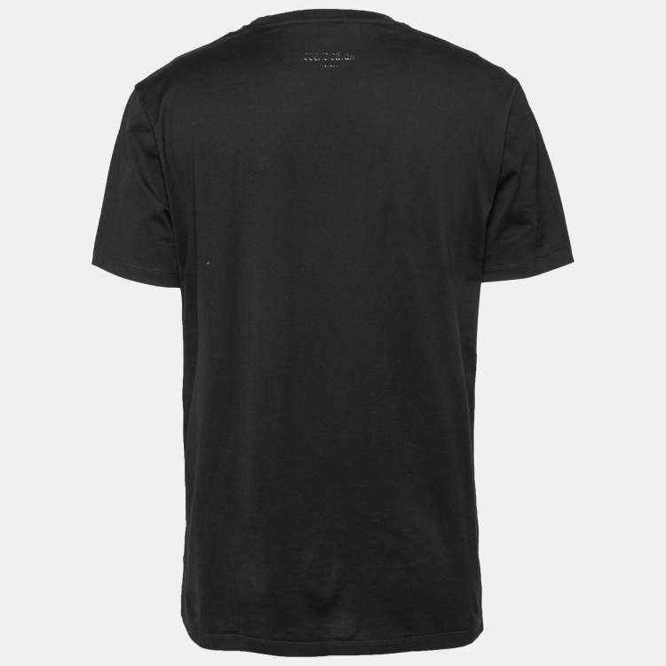 Pre Owned Roberto Cavalli Black Eagle Printed Cotton Short Sleeve T-Shirt L