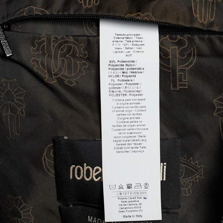 Pre Owned Roberto Cavalli Firenze Brown Logo Evil Eye Printed Synthetic Bomber Jacket M