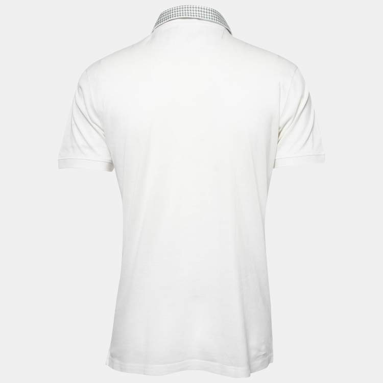 Pre Owned Roberto Cavalli White Cotton Printed Collar Polo T-Shirt L