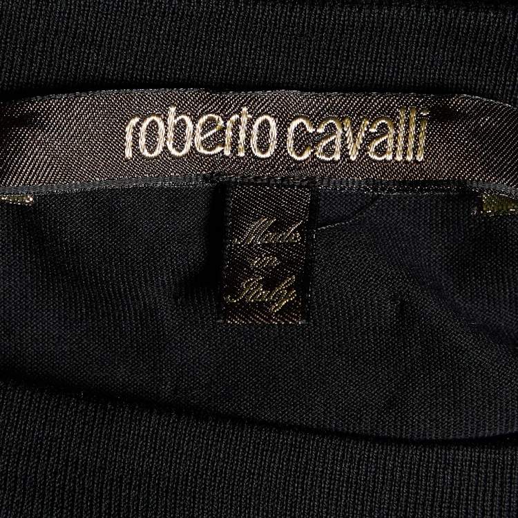 Pre Owned Roberto Cavalli Black Logo Detail Cotton Knit T-Shirt XXL