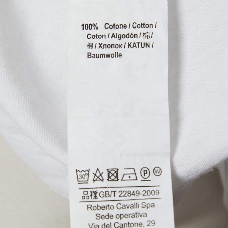 مملوكة مسبقًا Roberto Cavalli White Cotton Graphic Print T-Shirt L