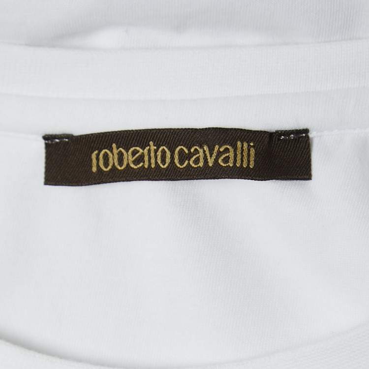 مملوكة مسبقًا Roberto Cavalli White Cotton Graphic Print T-Shirt L