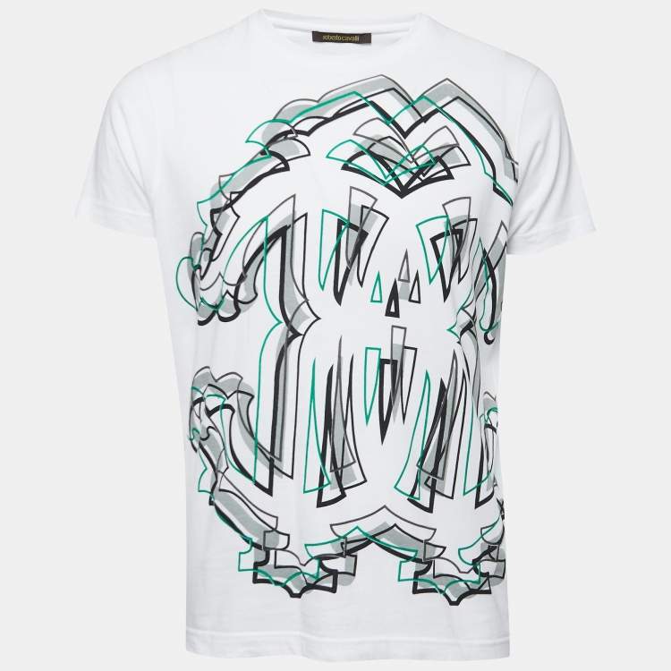 مملوكة مسبقًا Roberto Cavalli White Cotton Graphic Print T-Shirt L