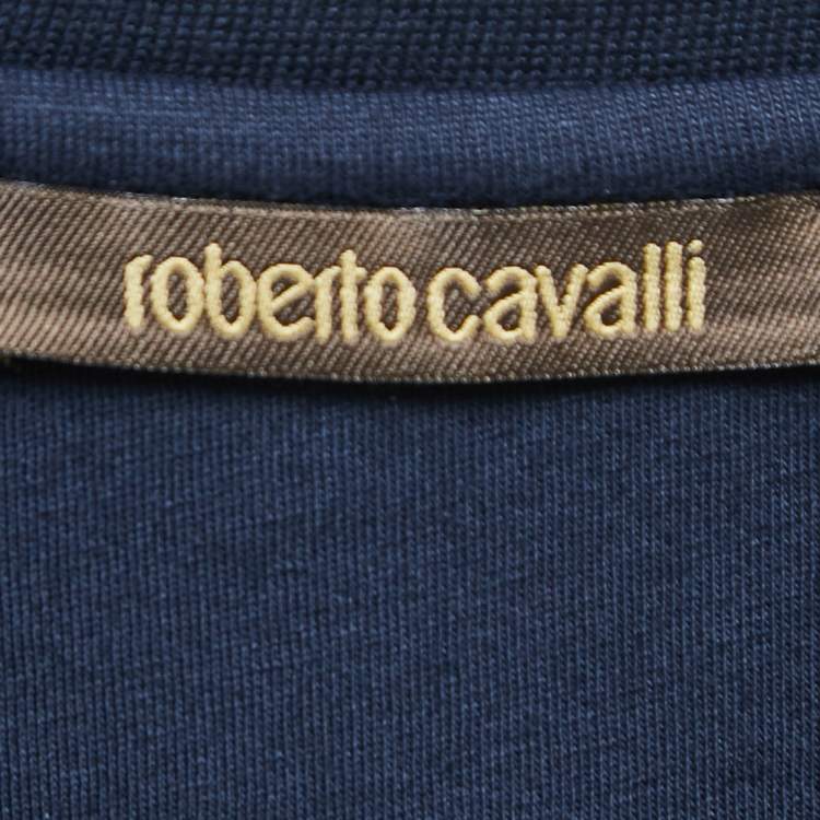 Pre Owned Roberto Cavalli Navy Blue Cotton Snake Logo Print T-Shirt XL