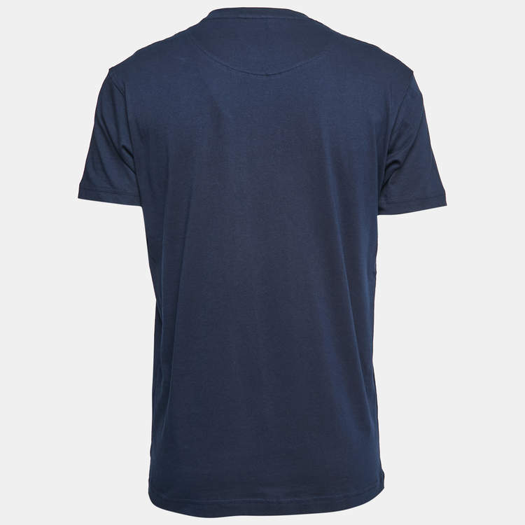 Pre Owned Roberto Cavalli Navy Blue Cotton Snake Logo Print T-Shirt XL