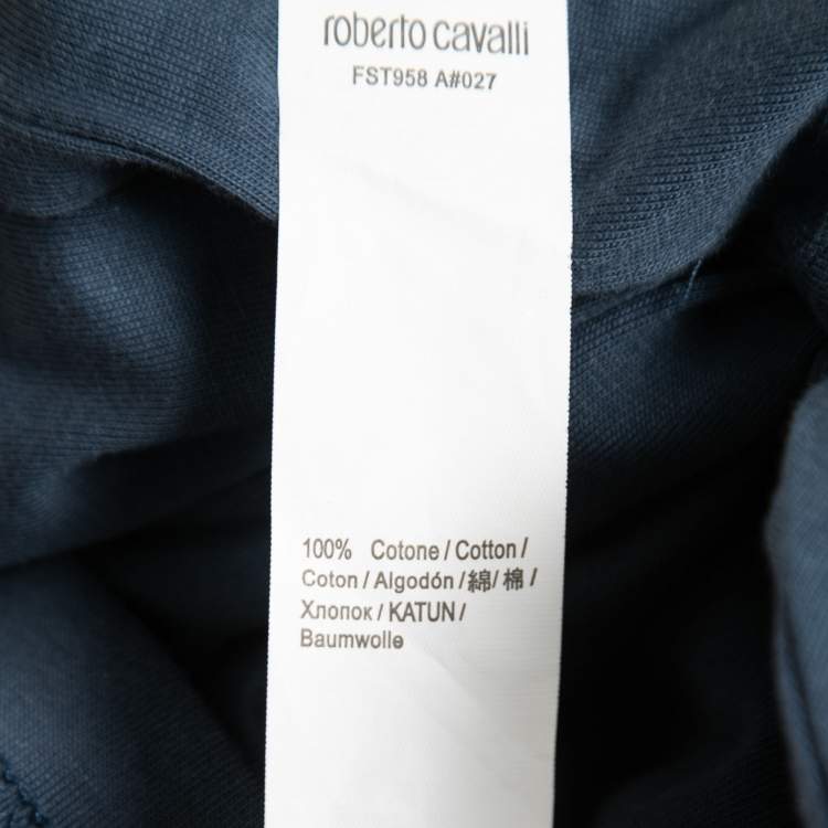 Pre Owned Roberto Cavalli Blue Signature Striking Tiger Print Cotton T-Shirt L