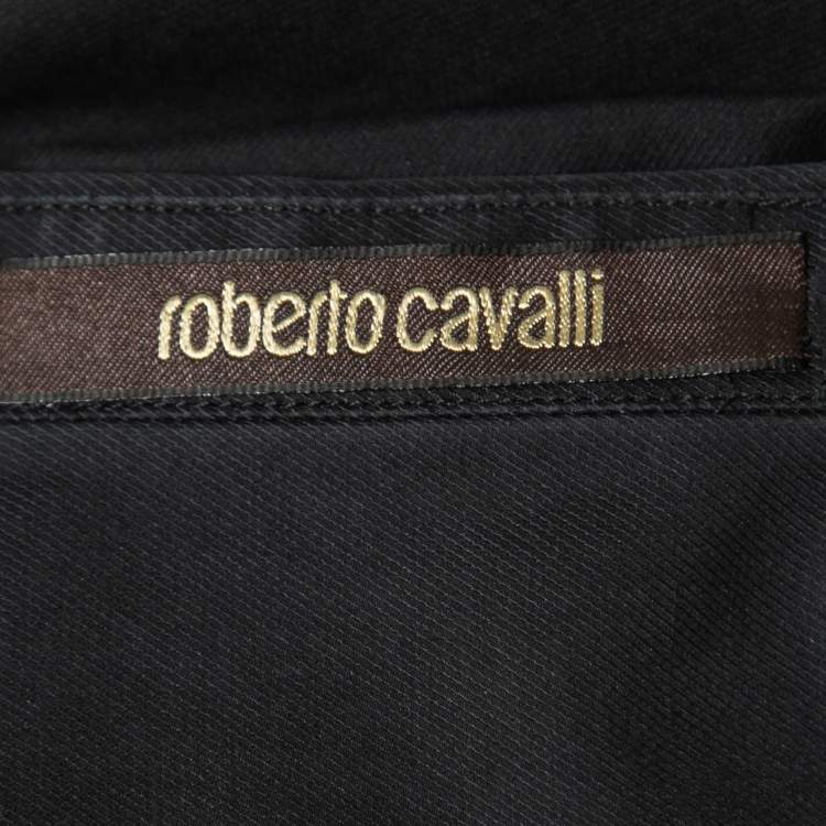 Pre Owned Roberto Cavalli Black Floral Print Cotton & Silk Button Front Shirt M