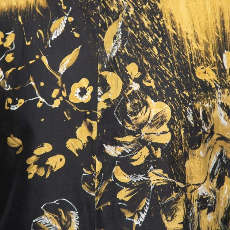 Pre Owned Roberto Cavalli Black Floral Print Cotton & Silk Button Front Shirt M