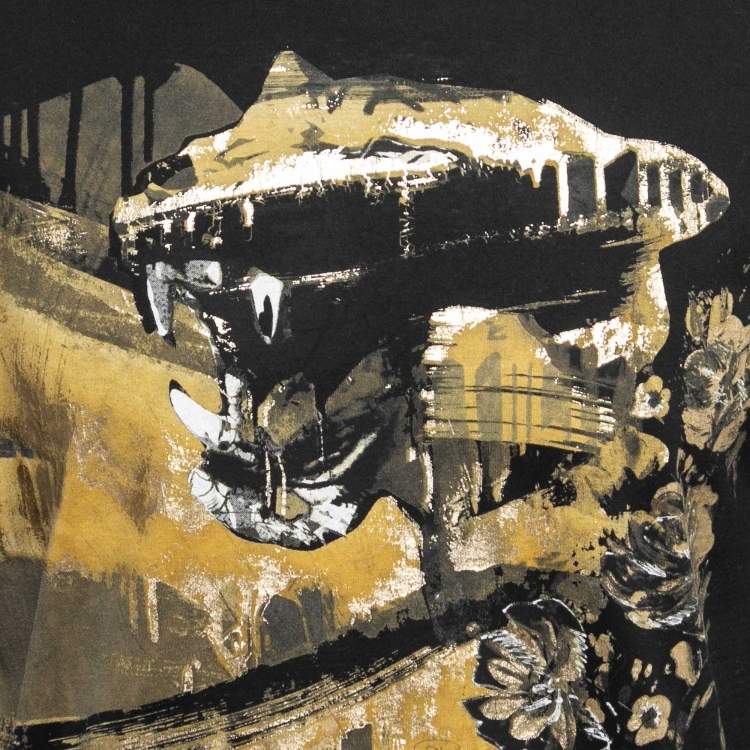 Pre Owned Roberto Cavalli Black Abstract Print Cotton Long Sleeve T-Shirt M