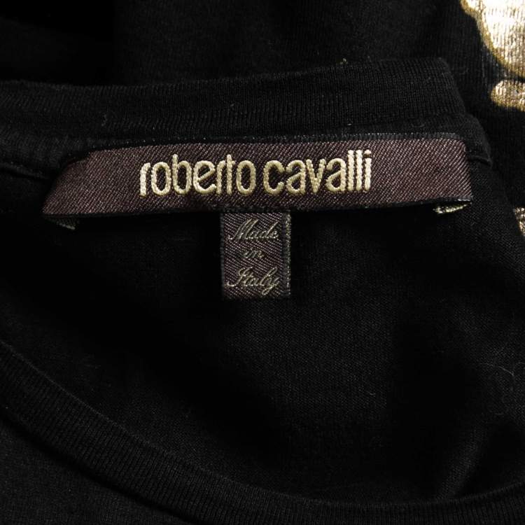 Pre Owned Roberto Cavalli Black Abstract Print Cotton Long Sleeve T-Shirt M