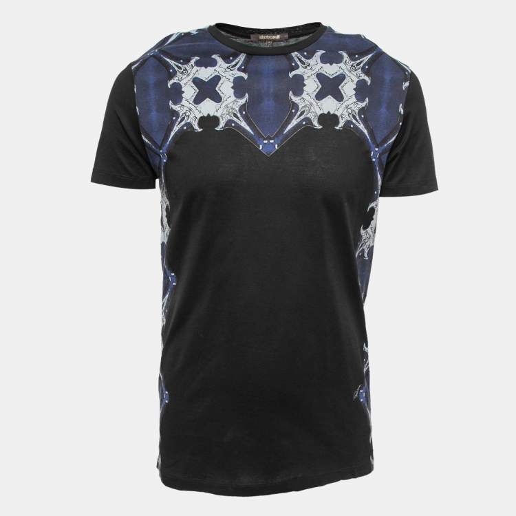 Pre Owned Roberto Cavalli Black Printed Cotton Crew Neck T-Shirt L