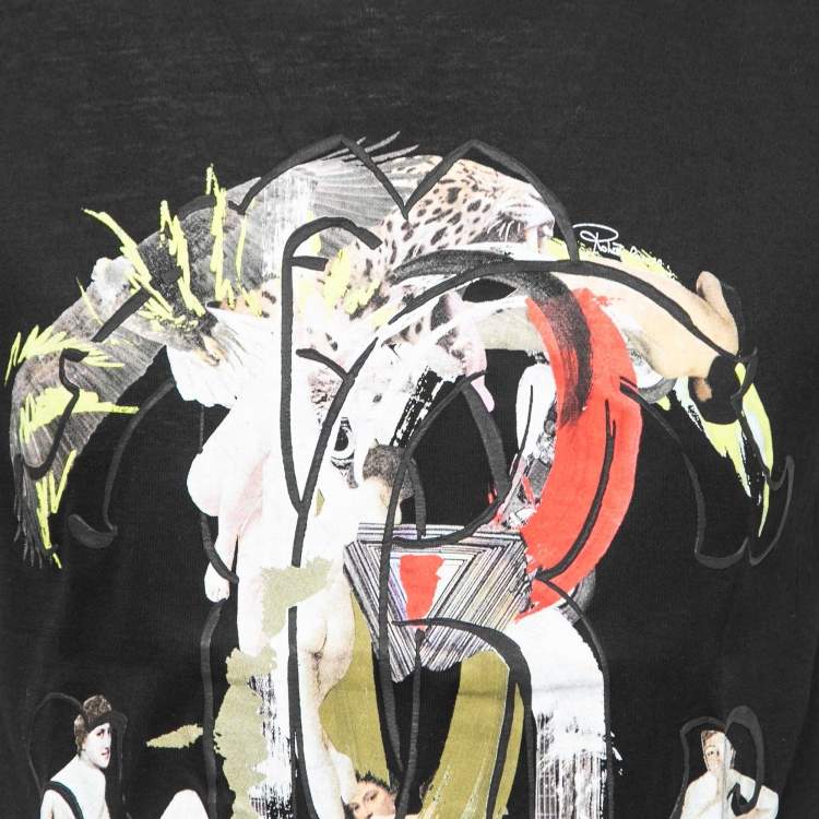 Pre Owned Roberto Cavalli Black Printed Cotton Short Sleeve T-Shirt S