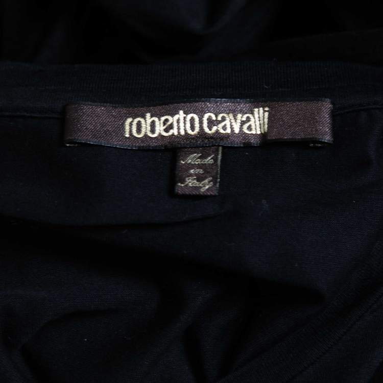 Pre Owned Roberto Cavalli Black Printed Cotton Short Sleeve T-Shirt S