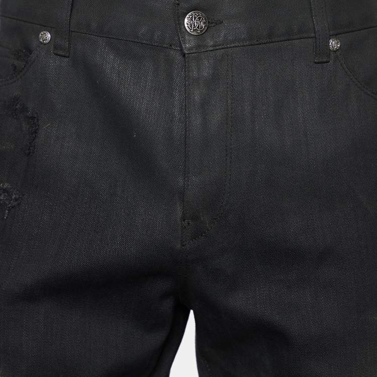 Pre Owned Roberto Cavalli Black Denim Distressed Jeans XL
