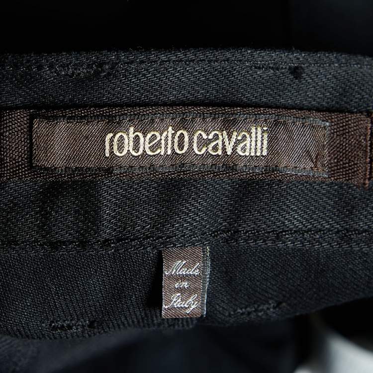Pre Owned Roberto Cavalli Black Denim Distressed Jeans XL